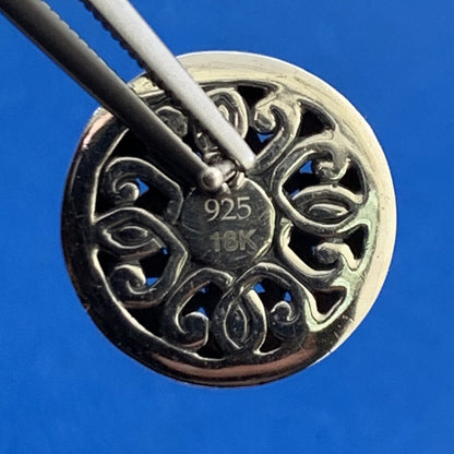 Designer STS 925 Sterling Silver 18K Diamond Dome Button Earrings NWT