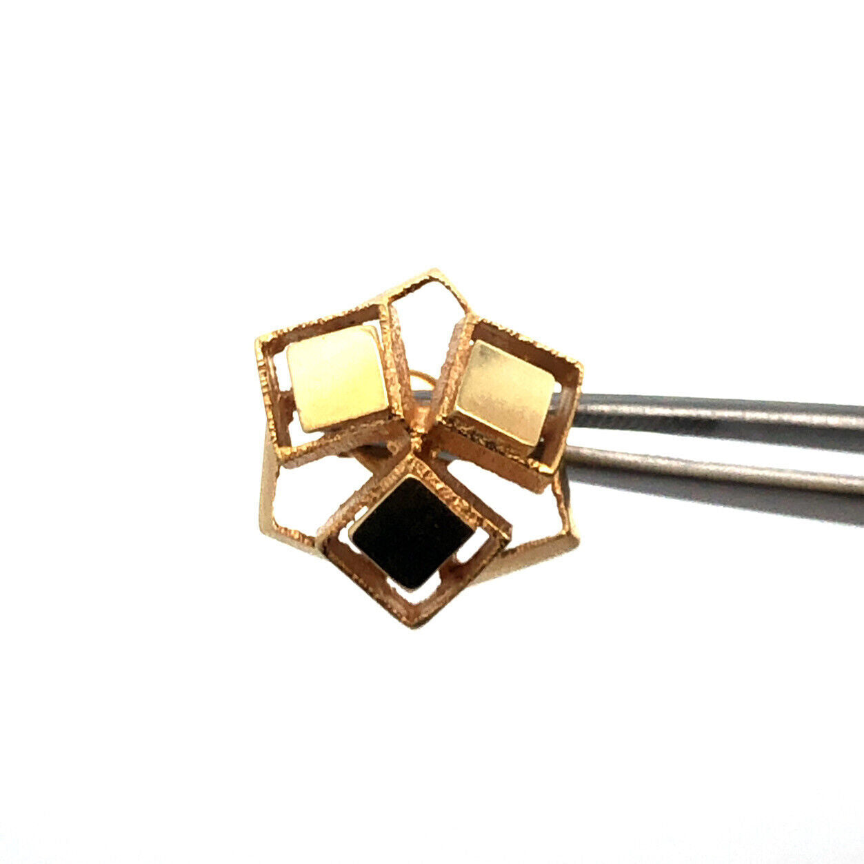 Designer 14K Yellow Gold Modernist Geometric Square Statement Stud Earrings