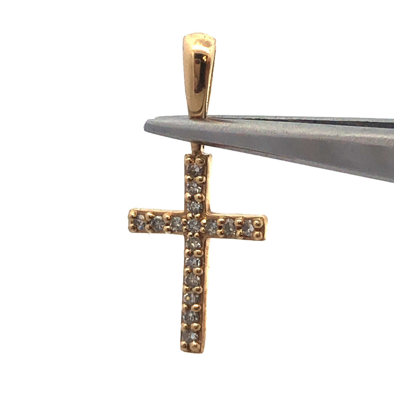 Designer CS 10K Yellow Gold Round Diamond Cluster Cross Petite Pendant