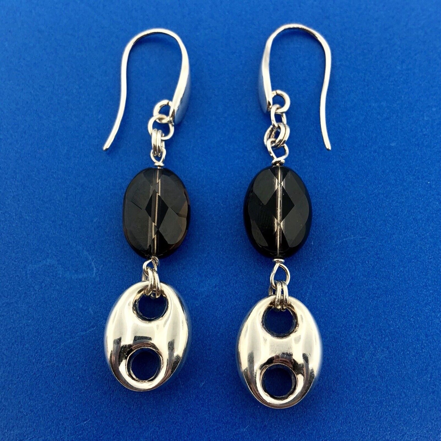 Designer Italy Sterling Silver 925 Smoky Quartz Topaz Modernist Dangle Earrings