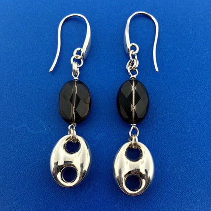 Designer Italy Sterling Silver 925 Smoky Quartz Topaz Modernist Dangle Earrings