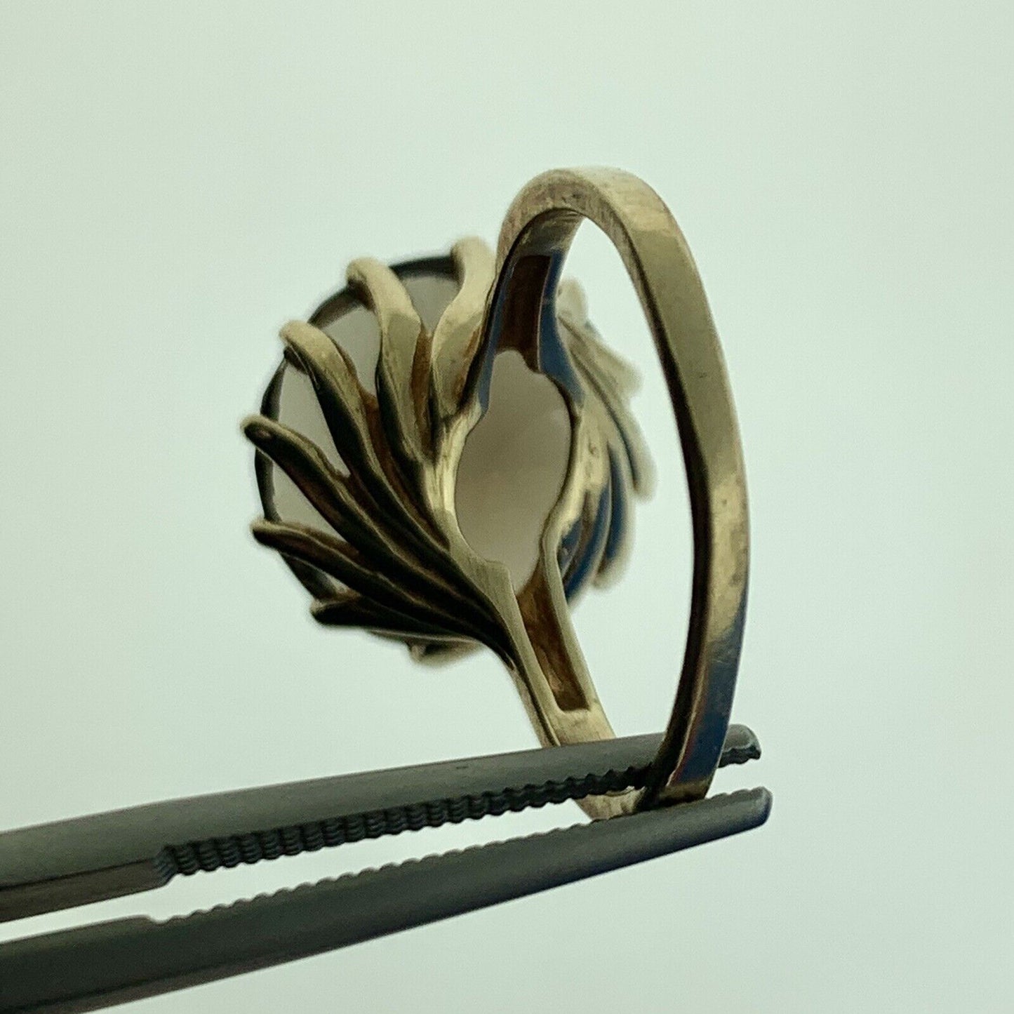 Retro 10K Yellow Gold Smoky Quartz Solitaire Statement Cocktail Ring