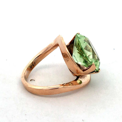 Custom 14K Yellow Gold Round Green Amethyst/Prasiolite Modernist Statement Ring