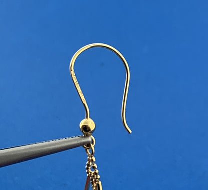 Designer JKL 14K Yellow Gold Bead & Ball Chainmail Dangle Drop Hook Earrings