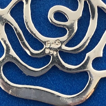 Designer FAS Sterling Silver 925 Openwork Rose Flower Dangle Pendant