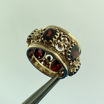 Gorgeous 14k Yellow Gold Oval Cut Red Garnet Openwork Statement Ring Size 7