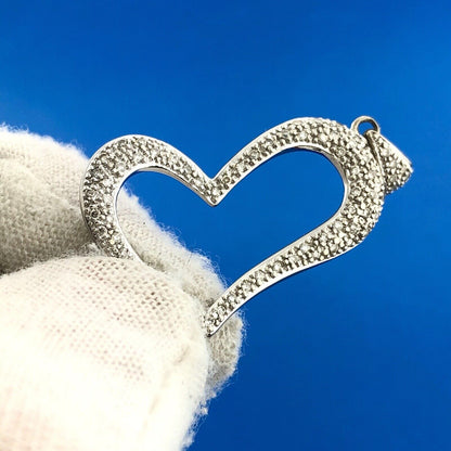 Designer 14K White Gold Diamond Modernist Heart Anniversary Valentine Pendant