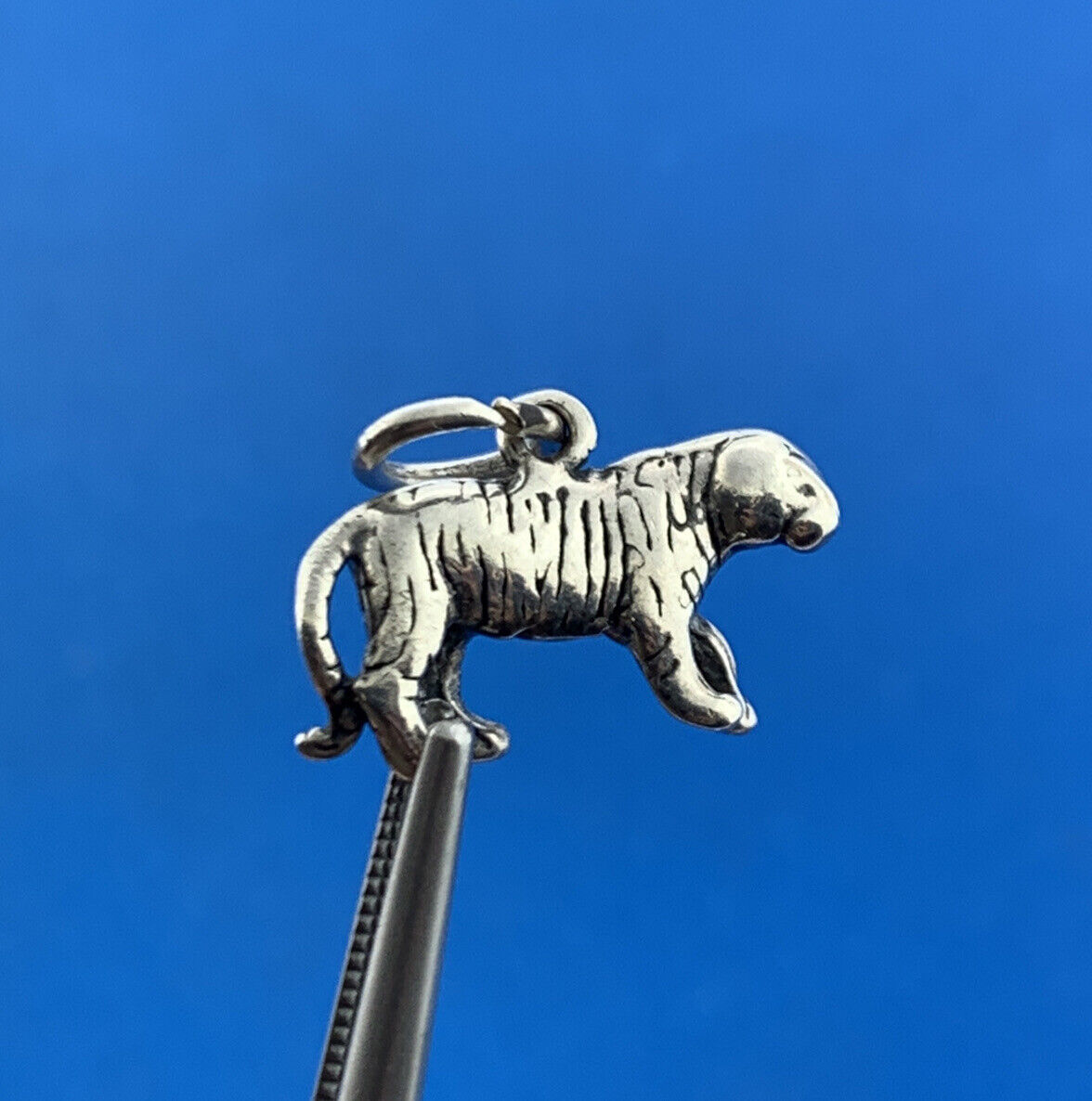 Estate 925 Sterling Silver Tiger Mascot Animal Bracelet Pendant Charm