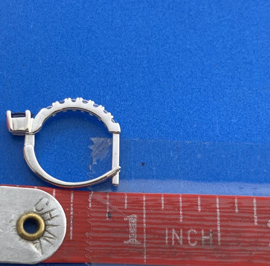 Designer 925 Sterling Silver Sapphire White Topaz Accented Huggie Hoop Earrings
