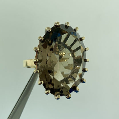 10K Yellow Gold Oval Smoky Quartz Statement Cocktail Ring