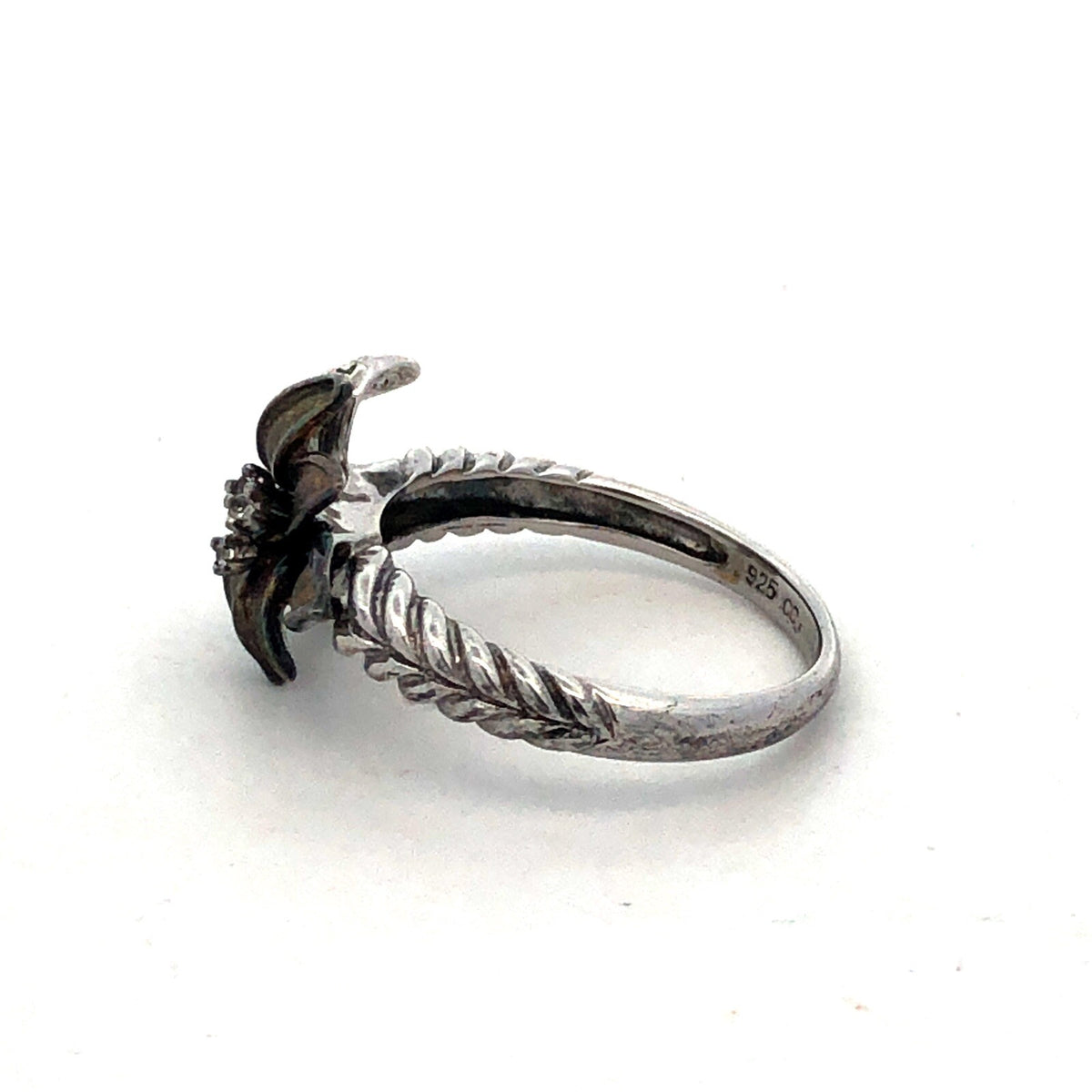 Designer CC 925 Sterling Silver Round White Topaz Lily Orchid Flower Ring