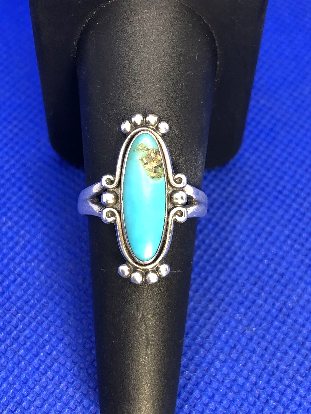 Native American Signed 925 Sterling Silver Oval Turquoise Ring