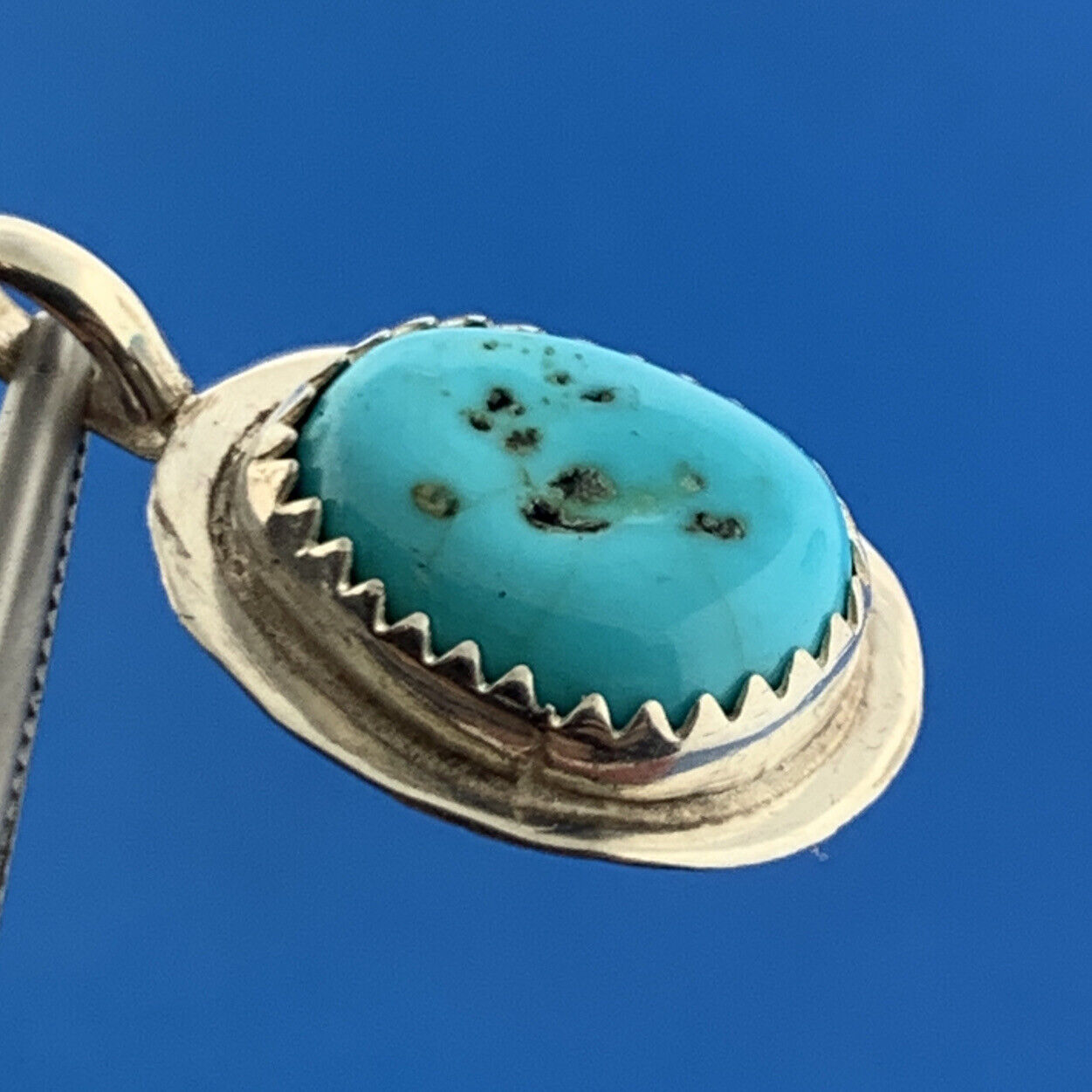 Native American Signed 925 Sterling Silver Oval Turquoise Cabochon Pendant