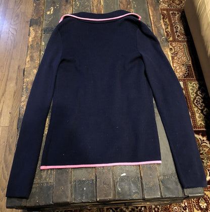 Lilly Pulitzer Ladie's Size S 100% Supima Cotton Blue Pink Accent Sweater Jacket