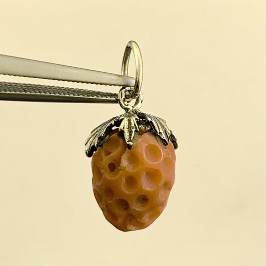 Vintage 925 Sterling Silver Coral Strawberry Charm Pendant