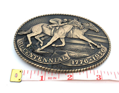 1976 Tony Lama Bicentennial Quarter Horse Racing Oval Brass Belt Buckle
