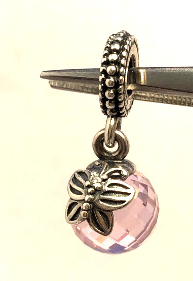 925 Silver Retired PANDORA ALE Morning Butterfly Pink CZ Dangle Charm 791258