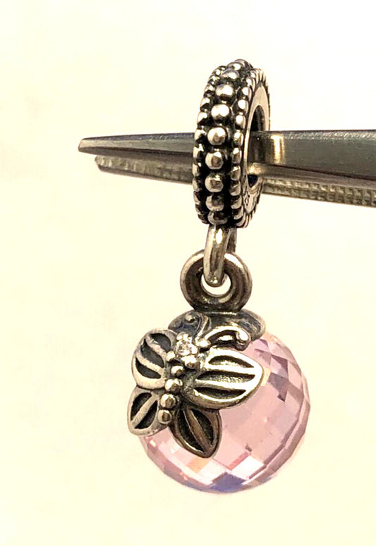 925 Silver Retired PANDORA ALE Morning Butterfly Pink CZ Dangle Charm 791258