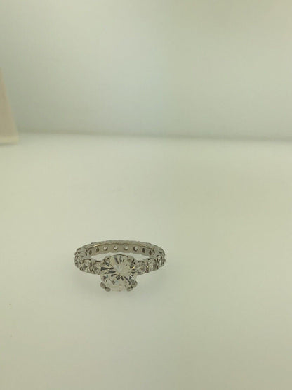 Sterling Silver 925 Cubic Zirconia Solitaire w/Accents Engagement Ring