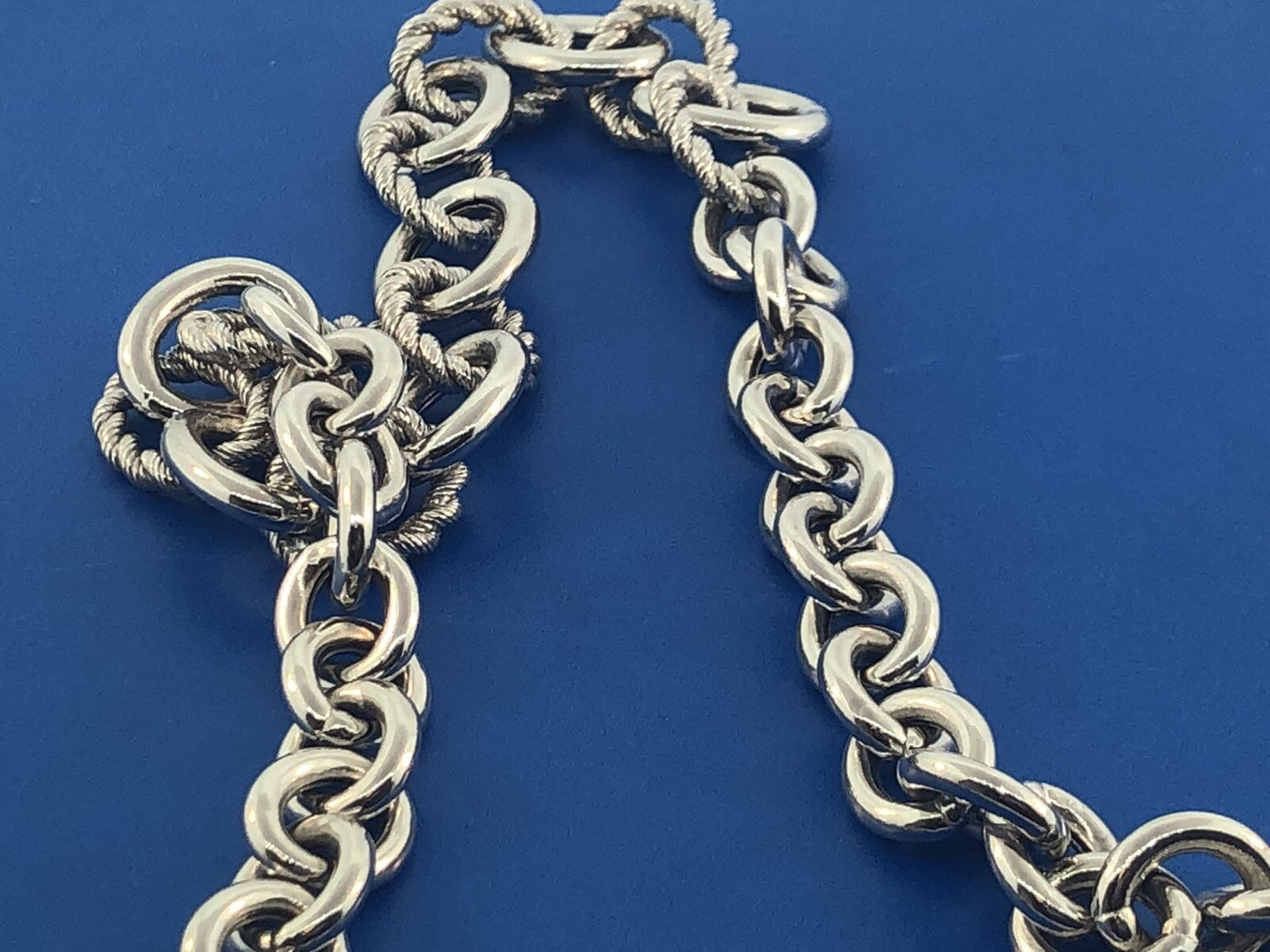 Judith Ripka JR Sterling Silver Textured Polished Rolo Link Diamonique Necklace