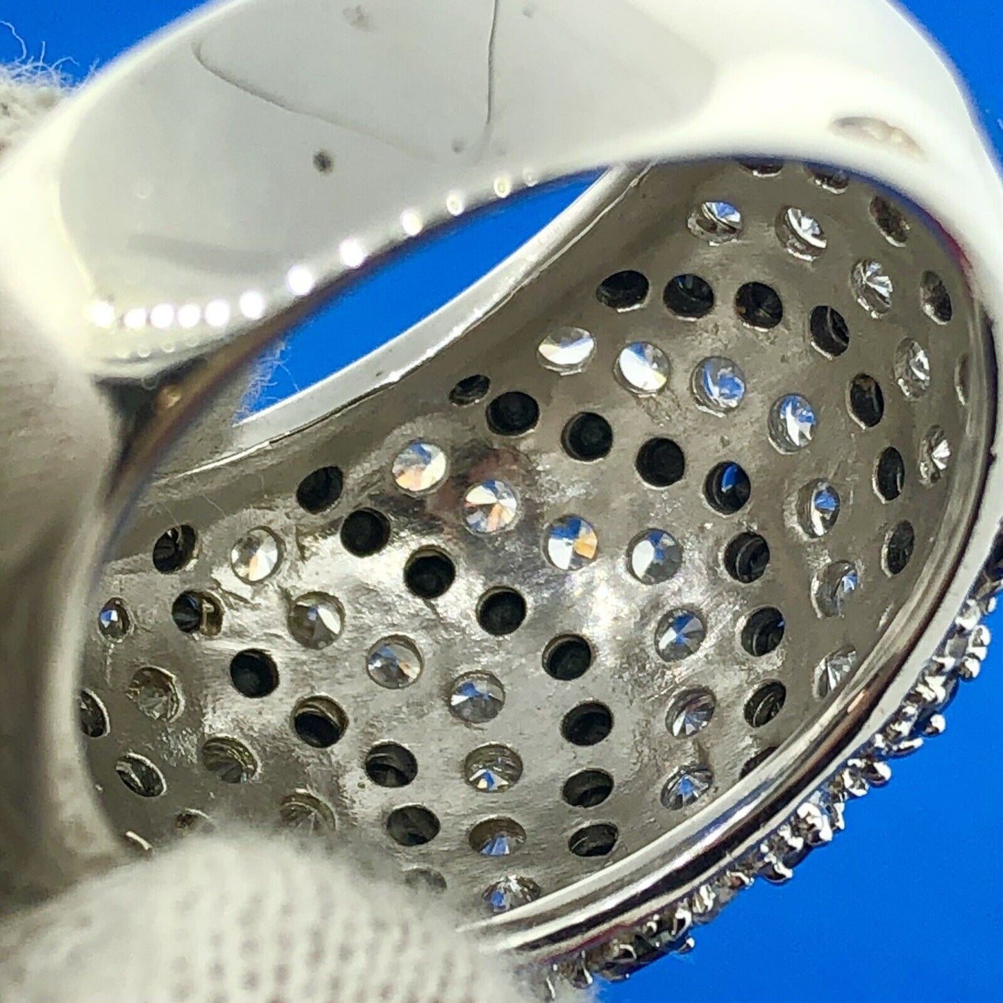 Stunning Sterling Silver 925 Black and White Cubic Zirconia Dome Ring Size 10.75