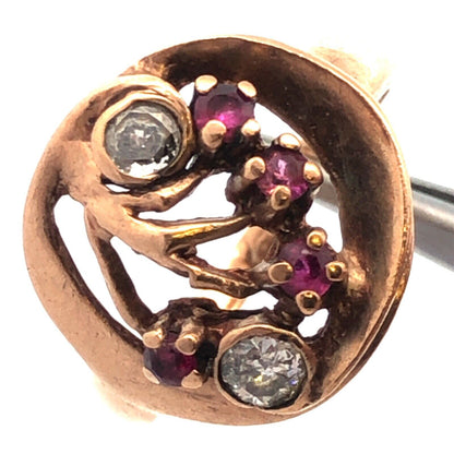 Vintage 14K Yellow Gold Diamond Ruby Free Form Cocktail Ring