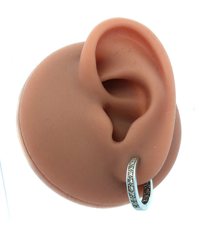 Designer 14K White Gold Round Diamond Hinged Hoop Earrings