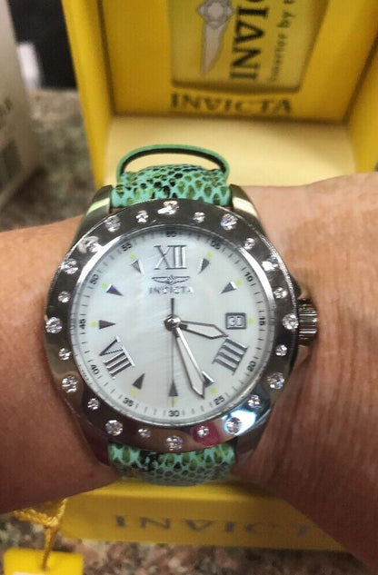 Invicta Women's Angel Quartz Stainless Steel Watch Model 18351 Green Leather