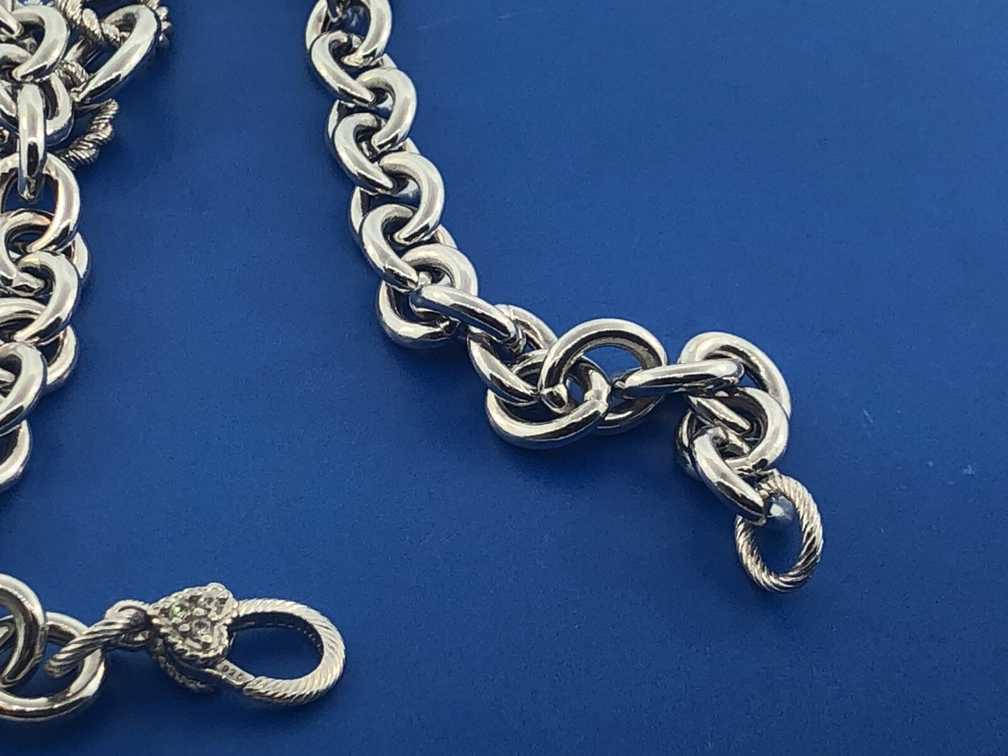 Judith Ripka JR Sterling Silver Textured Polished Rolo Link Diamonique Necklace