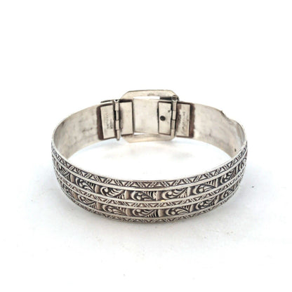 Designer Vintage Marsh 925 Sterling Silver Textured Scroll Belt Buckle Bracelet
