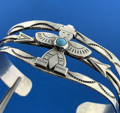 Stunning Sterling Silver 925 Turquoise Bead Native American Open Cuff Bracelet
