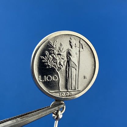 Stunning Sterling Silver 925 Italian Republic 1992 Coin Stud Dangle Earrings
