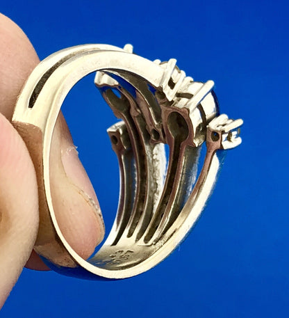One-of-a-kind 14k White Gold Diamond and Sapphire Statement Ring