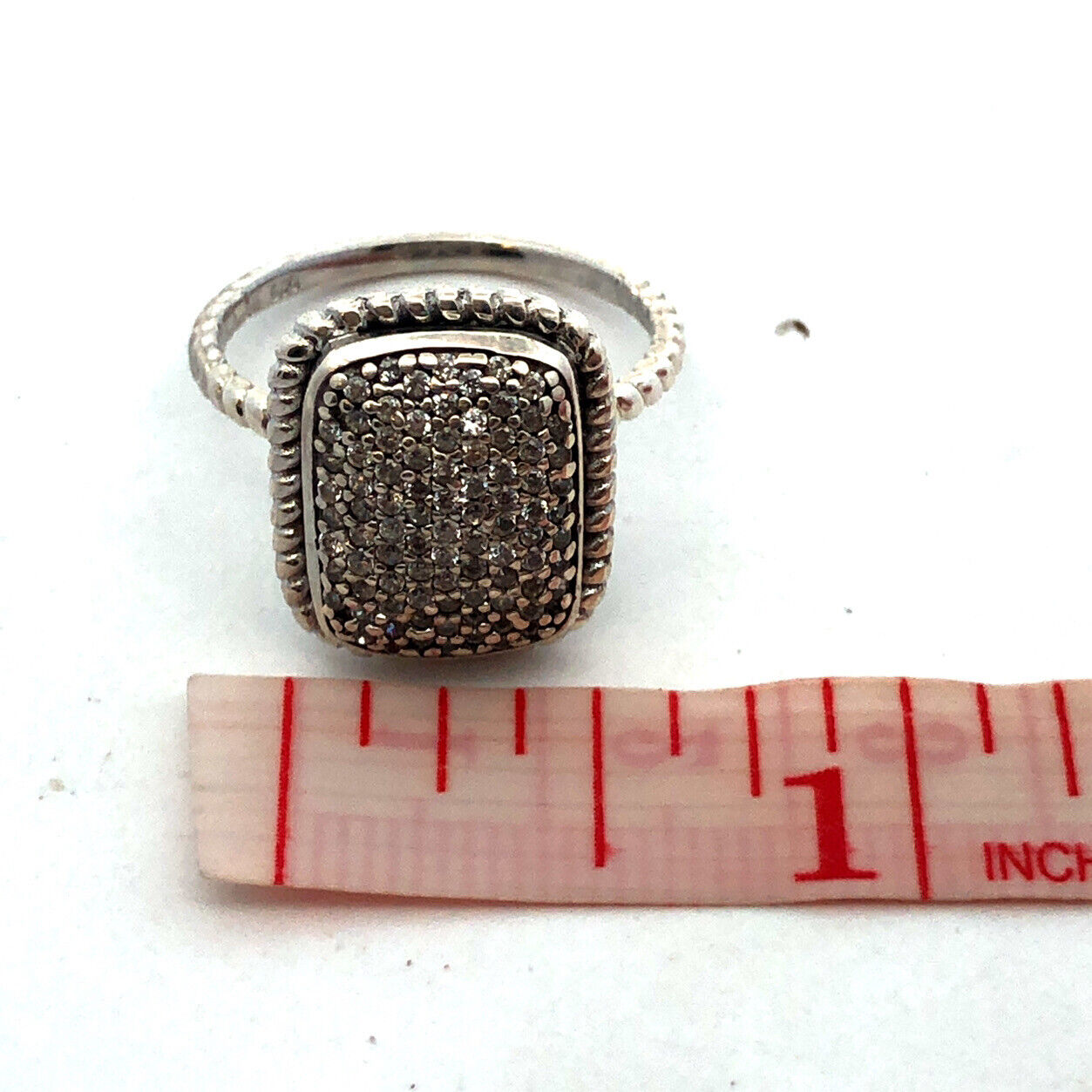 Designer A 925 Sterling Silver Round Diamond Pave Rectangle Anniversary Ring