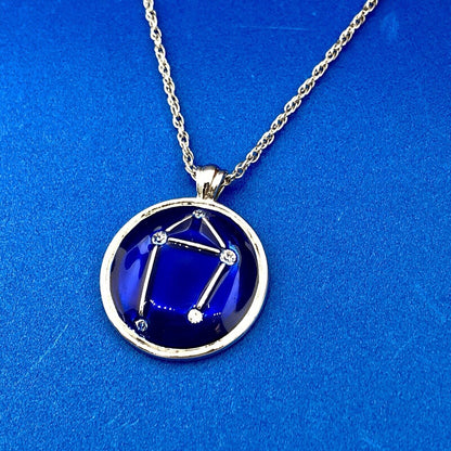 BGE Sterling Silver 925 Blue Enamel Cubic Zirconia LIBRA Constellation Necklace