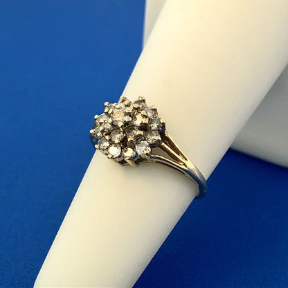 Estate 14K Yellow Gold Diamond Flower Cluster Engagement Anniversary Ring