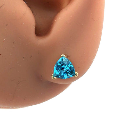 14K Yellow Gold Trillion Blue Topaz Trillion December Anniversary Stud Earrings