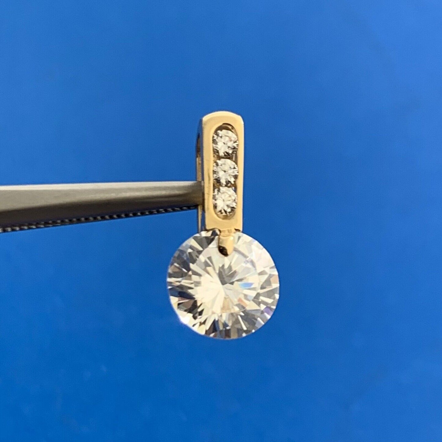 Designer 14K Yellow Gold Cubic Zirconia CZ W/Accents Statement Drop Pendant