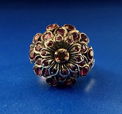 Art Deco 10K Yellow White Gold Ruby Cluster Princess July Anniversary Ring