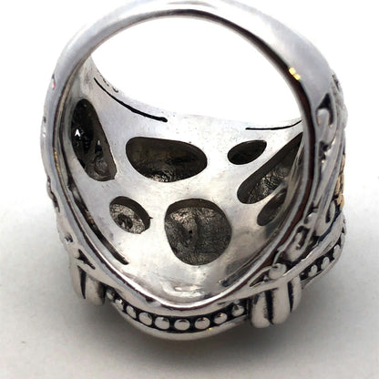 925 Sterling Silver Two Tone Cubic Zirconia Fleur De Lis Statement Ring