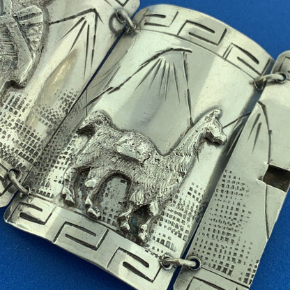 Vintage Peru 900 Silver Aborigine Storyteller Statement Panel Cuff Bracelet