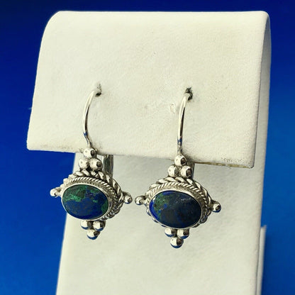 Designer FAS 925 Sterling Silver Oval Lapis Lazuli Balinese Style Earrings