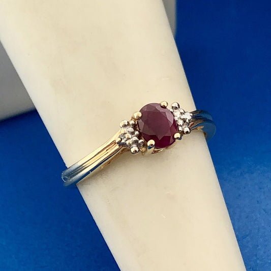 10k Yellow Gold Genuine Ruby Ring with Diamond Accents