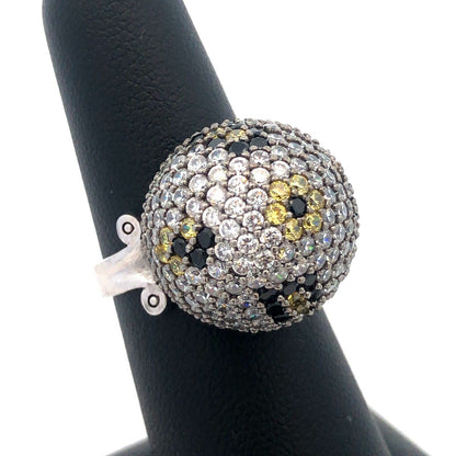 Designer SB 925 Sterling Silver White Yellow Cubic Zirconia Black Onyx Dome Ring