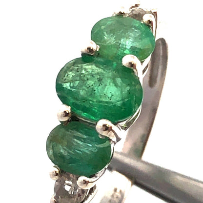 Designer TGGC 925 Sterling Silver Oval Emerald Trio White Amethyst Accent Ring