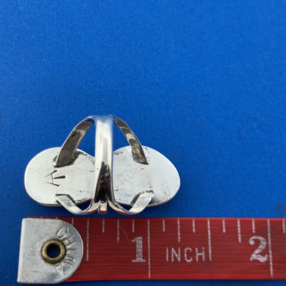 Stunning Sterling Silver 925 Cabochon Teal Twin Turquoise Finger Ring Size 7