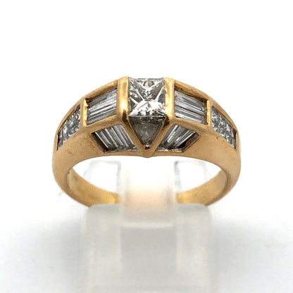 Designer 18K Yellow Gold Multi-Cut Diamond Modernist Dome Engagement Ring