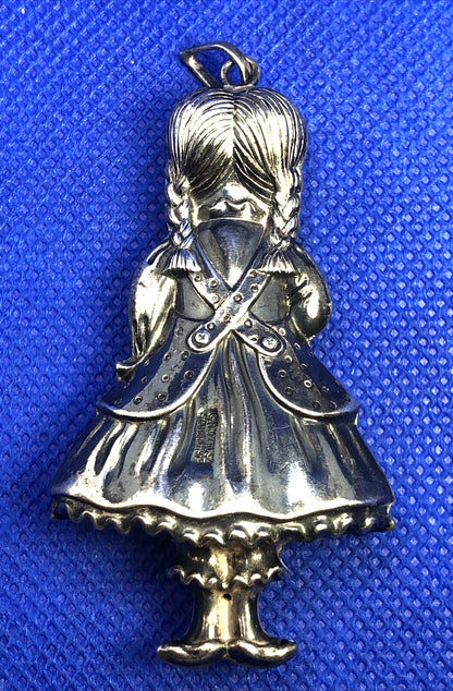 Vintage Designer RM Trush 1979 925 Sterling Silver 3D Girl in Dress Ornament
