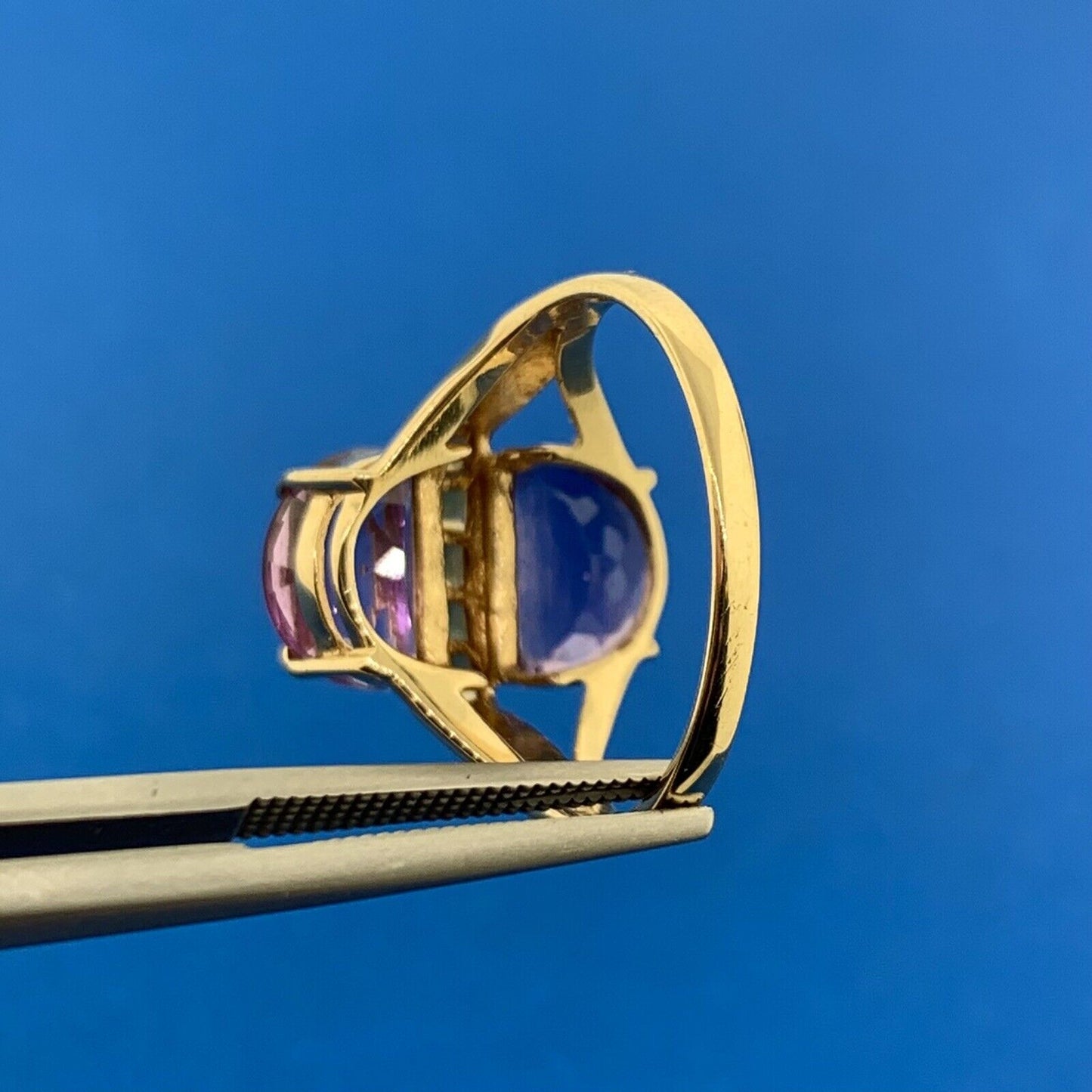 Designer THL 10K Yellow Gold Amethyst Citrine Diamond Accent Statement Ring