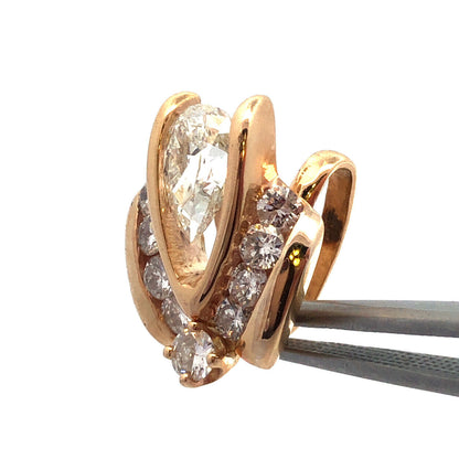 Designer 14K Yellow Gold Pear Diamond Round Diamond Accented Statement Pendant